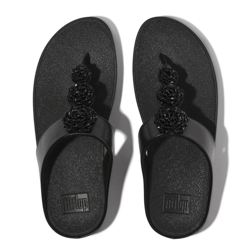 FitFlop Fino Beadie Button Metallic Sandals for Women - Comfortable Slide Sandals with Metallic Black Finish | Perfect for Summer, Beach, and Casual Outings