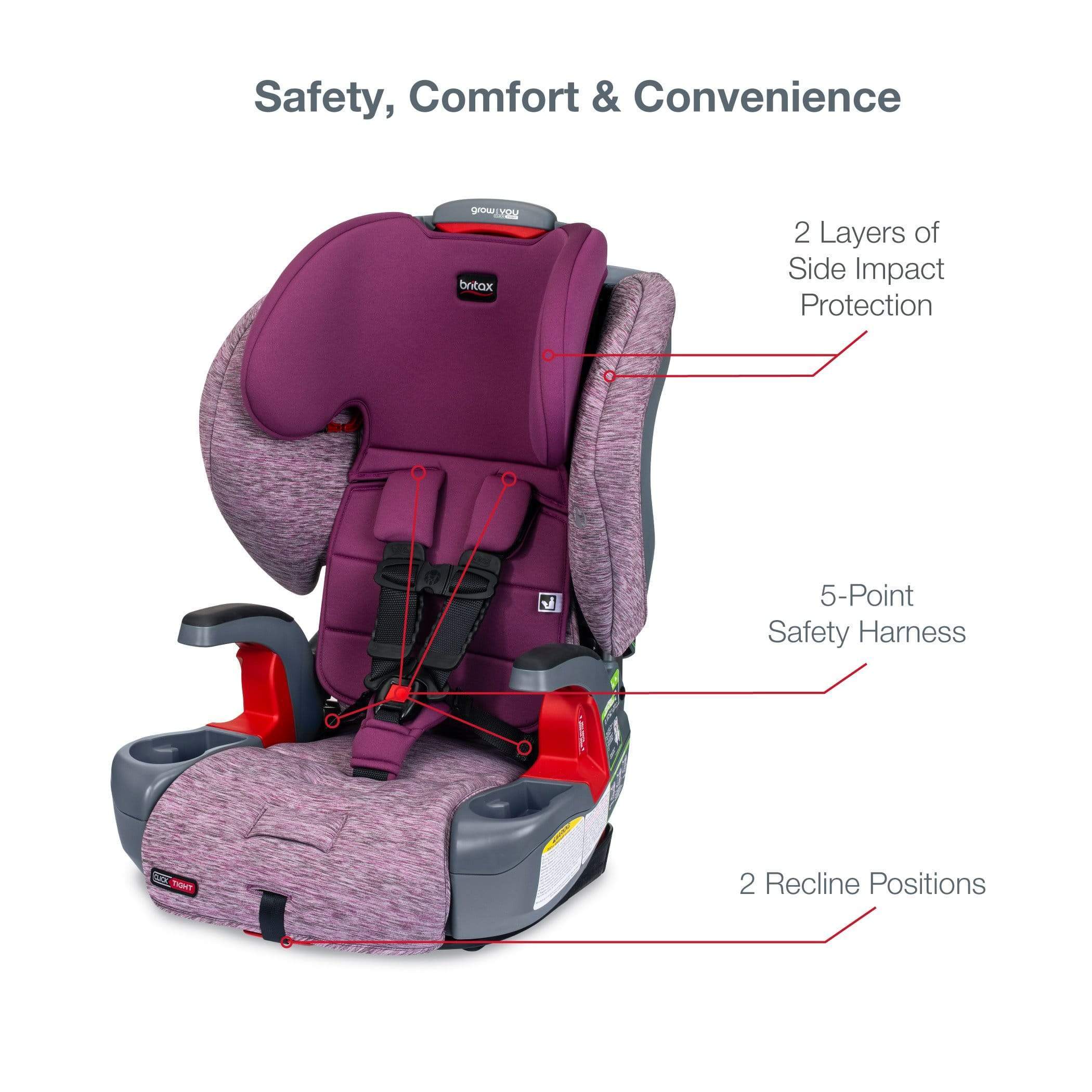 Britax Grow With You Clicktight Booster Car Seat - Safe & Adjustable for Kids 3-12 Years - Perfect for School, Travel & Family Road Trips