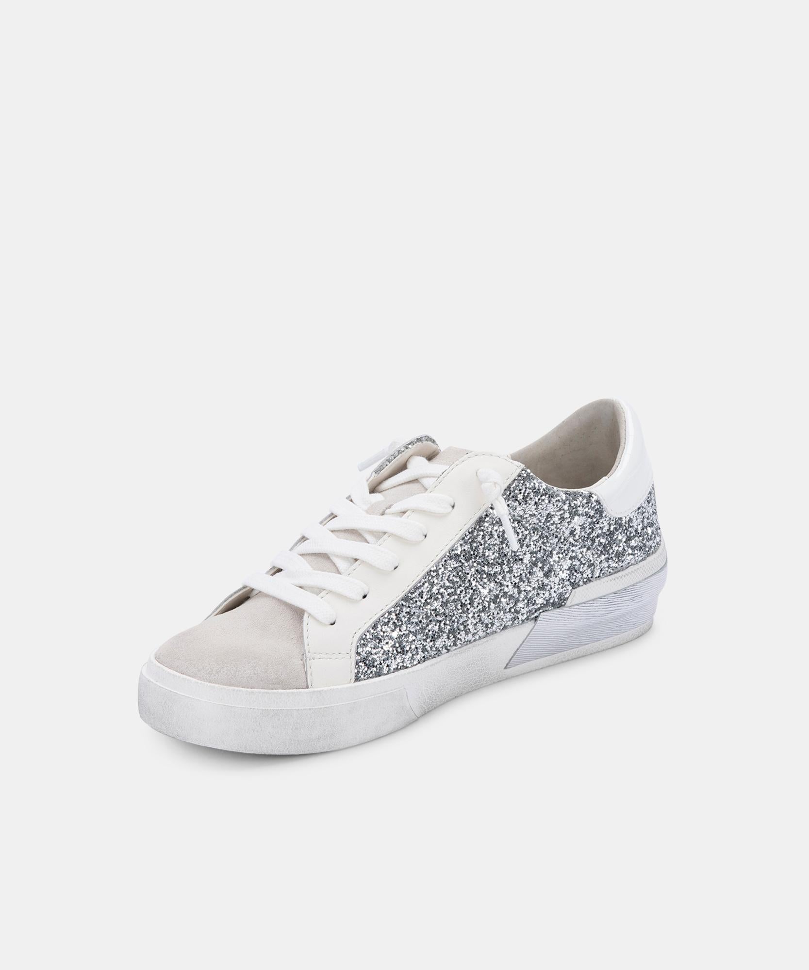 ZINA Women's Silver Glitter Sneakers - Fashionable Comfortable Walking Shoes for Casual Outfits & Parties