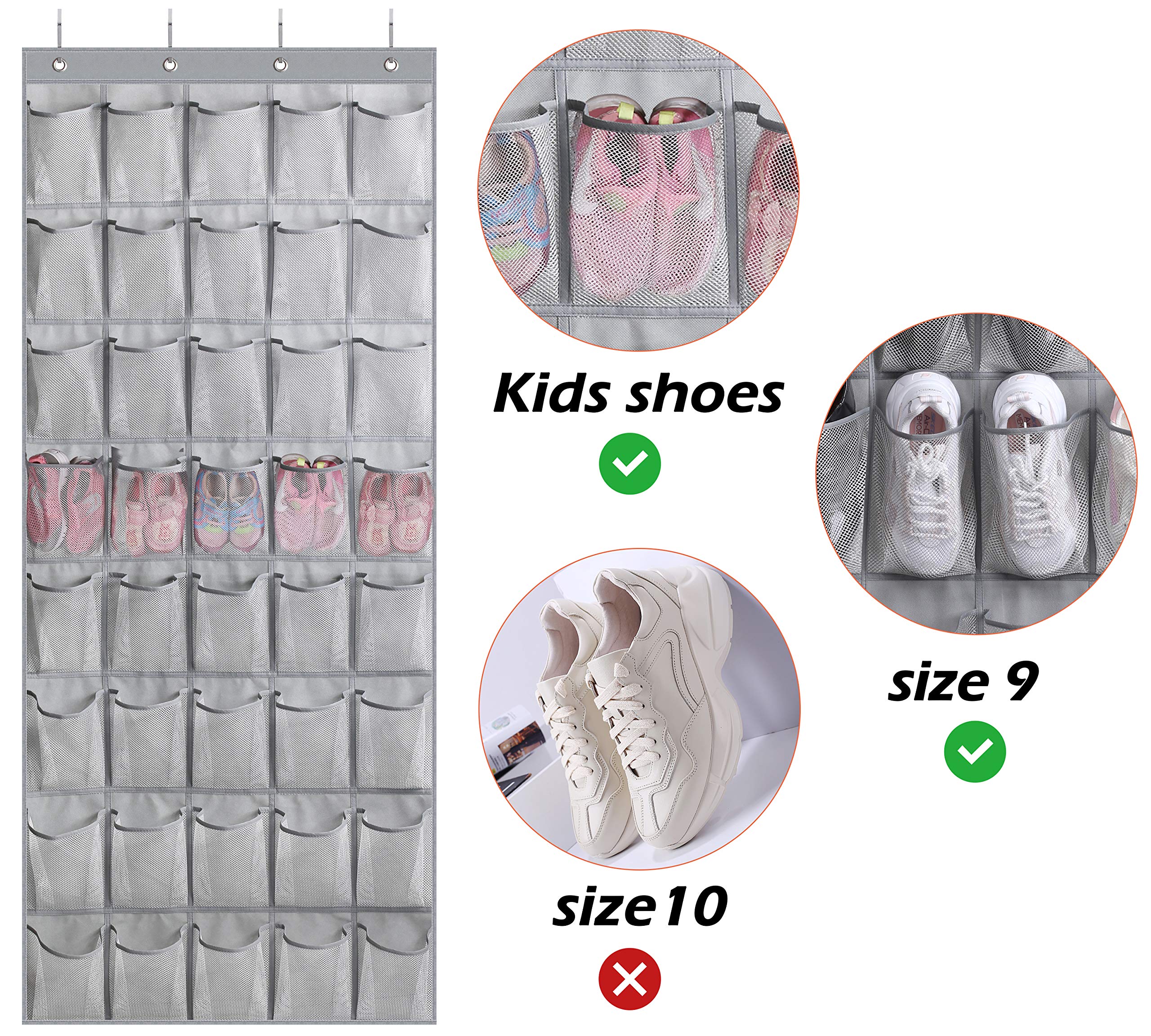 KIMBORA Extra Wide Over The Door Hanging Organizer - 40 Mesh Pocket Storage for Shoes, Toys & Bathroom Essentials - Space Saving Closet & Pantry Organizer (Grey) - Perfect for Bedrooms, Kids Rooms & Small Spaces