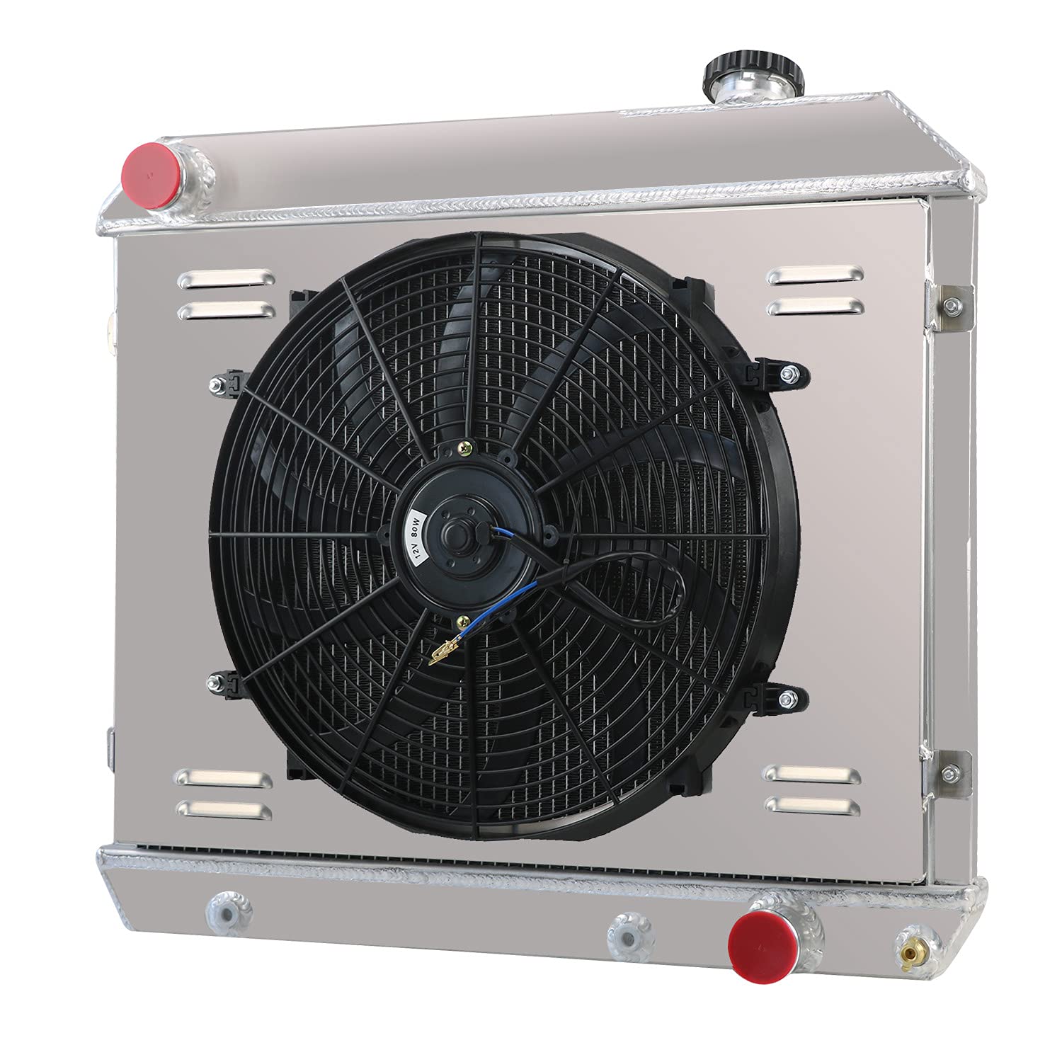 High Performance 3 Row Aluminum Radiator with Shroud Fan & Relay Kit - Compatible with 1963-1966 Chevy C10 C20 C30 K10 K20 Pickup Trucks - Perfect for Engine Cooling & Restoration Projects