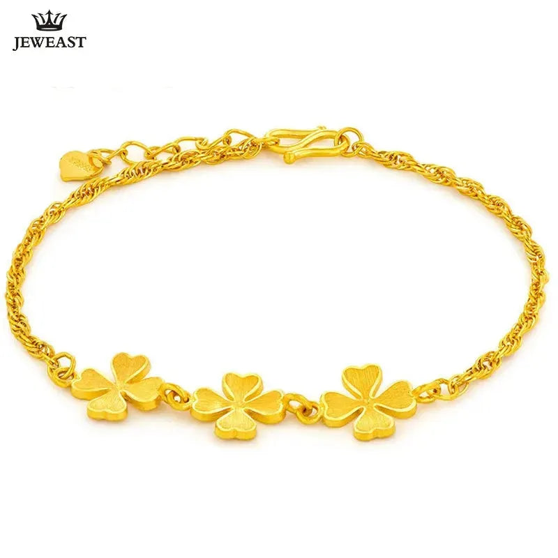 24K Pure Gold Bracelet 999 Solid Gold Bangle - Lucky Four Leaf Clover Charm, Classic & Trendy Fine Jewelry for Women | Perfect Gift for Birthday, Anniversary & Special Occasions