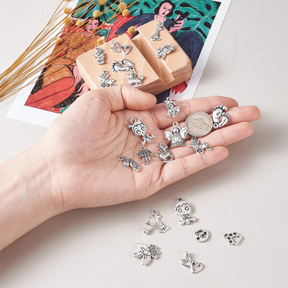KISSITTY 150pcs Tibetan Antique Silver Baby Theme Charm Pendants - 15 Style Dangle Beads for DIY Jewelry Making & Crafting - Perfect for Bracelets, Necklaces, Earrings & Scrapbooking Projects