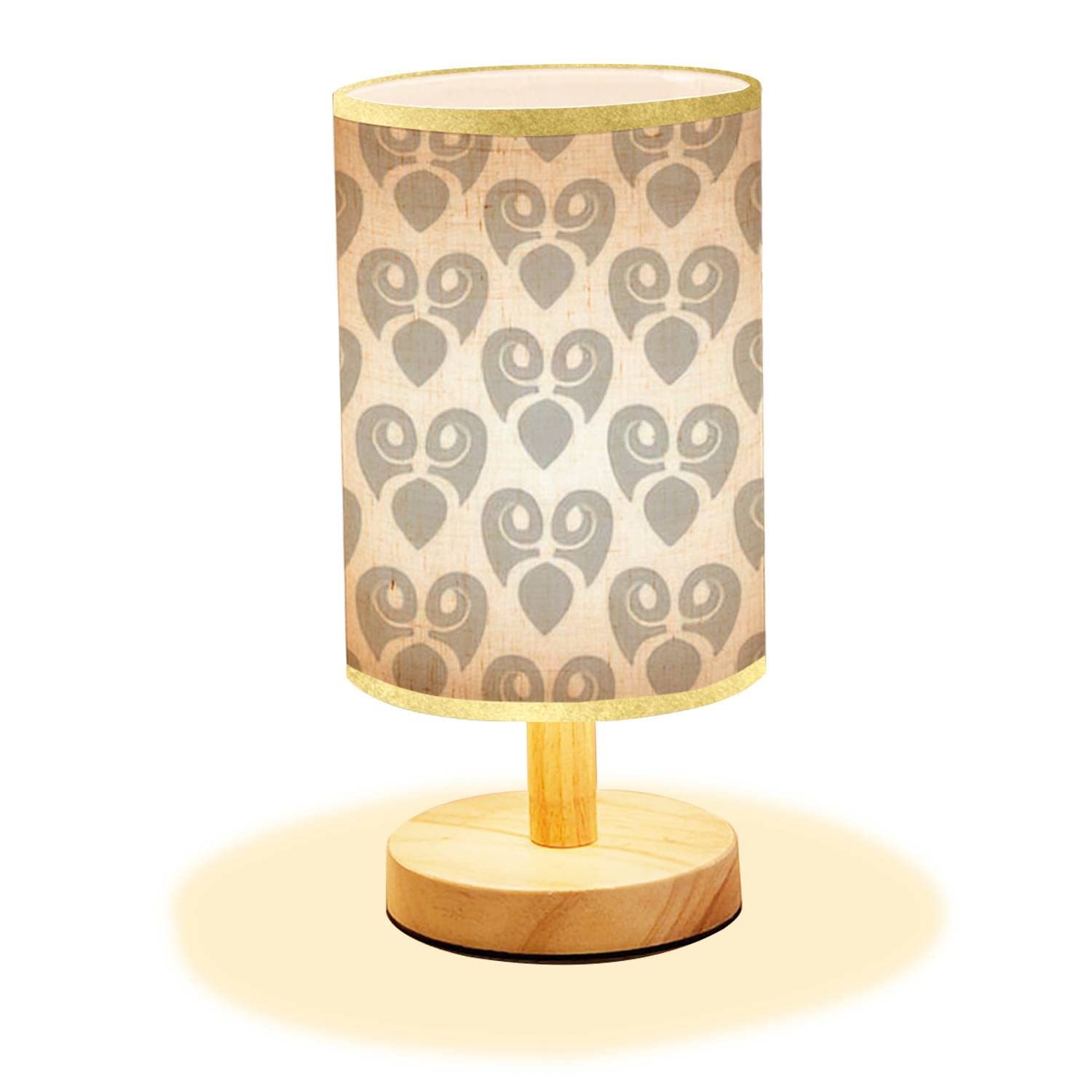 Minimalist Wood Nightstand Lamp with Geometric Floral Design - Wood Base & Flaxen Fabric Shade for Bedroom, Living Room, Office - Perfect for Reading, Relaxing & Home Decor