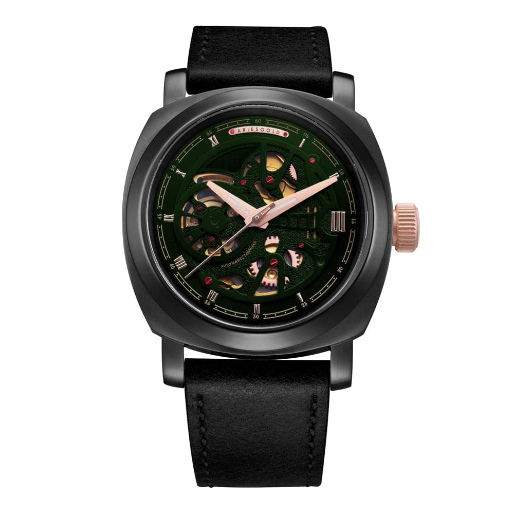 ARIES GOLD VANGUARD G 9025 BKRG GNRG Green Dial Men's Watch - Luxury Stainless Steel Chronograph Timepiece for Business, Formal & Casual Wear