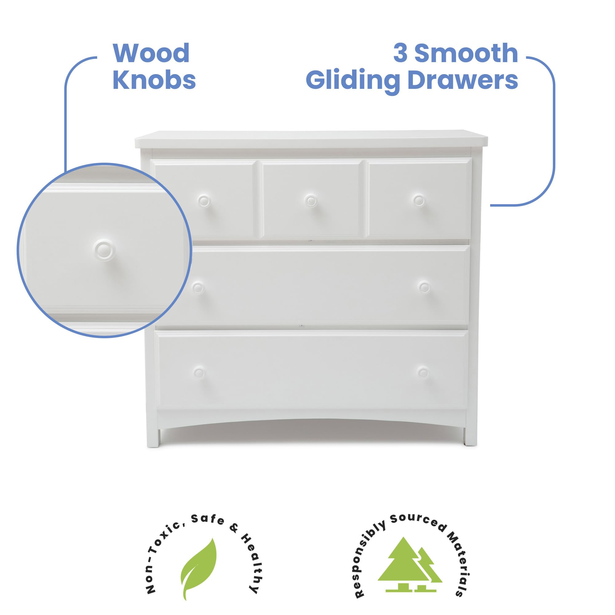 Delta Children 3-Drawer Dresser with Interlocking Drawers - Sturdy White Nursery Dresser for Baby Clothes & Storage | Perfect for Kids' Bedroom, Nursery Organization & Baby Essentials Storage