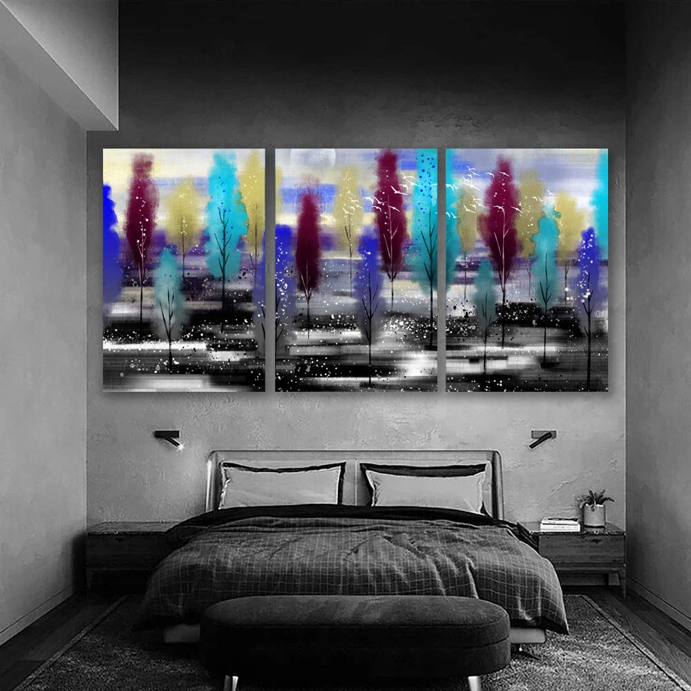 Abstract Cloud Tree Canvas Wall Art - 3 Panel Framed Oil Painting Print (24x36 Inches) for Bedroom & Living Room Decor | Modern Home Wall Decor | Perfect for Housewarming Gifts & Interior Design