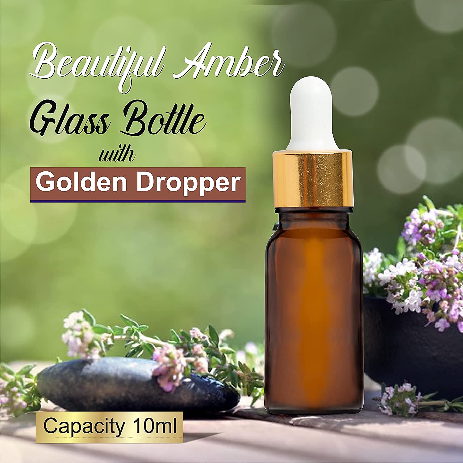 Premium 10ml Amber Glass Dropper Bottles with Gold & White Glass Droppers - 3 Pack for Essential Oils, Cuticle Oil, Body Oil & Tinctures | Perfect for DIY Skincare, Aromatherapy & Natural Remedies