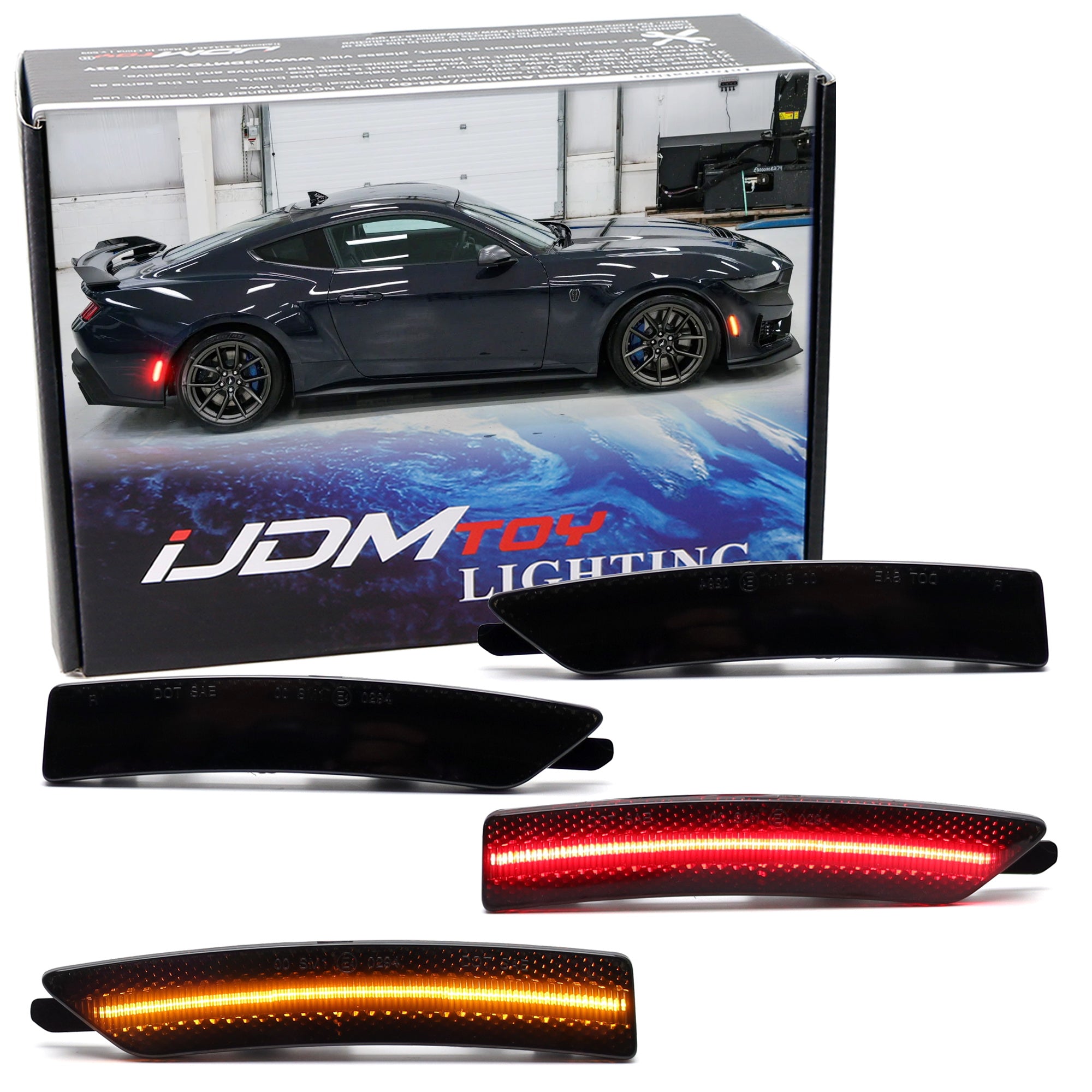 4pc Smoked Lens Amber/Red LED Side Marker Lights Kit for 2024+ Ford Mustang - Durable & Stylish Daytime Running Lights - Perfect for Car Enthusiasts & Night Driving Safety