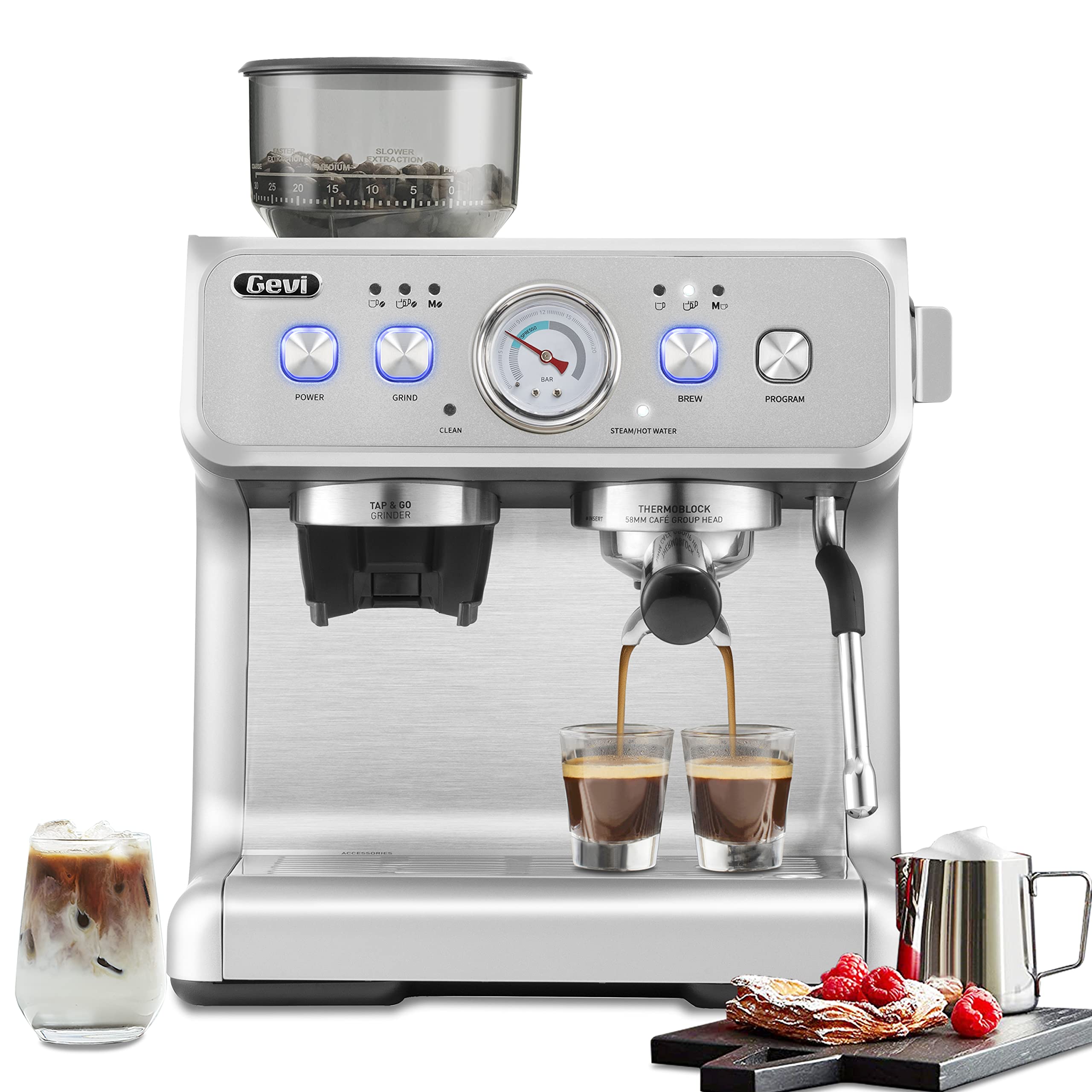 Gevi 20 Bar Espresso Machine with Milk Frother - Fast Heating Automatic Cappuccino & Latte Maker - 1.2L Removable Water Tank - 1350W White Coffee Machine for Home & Office Use