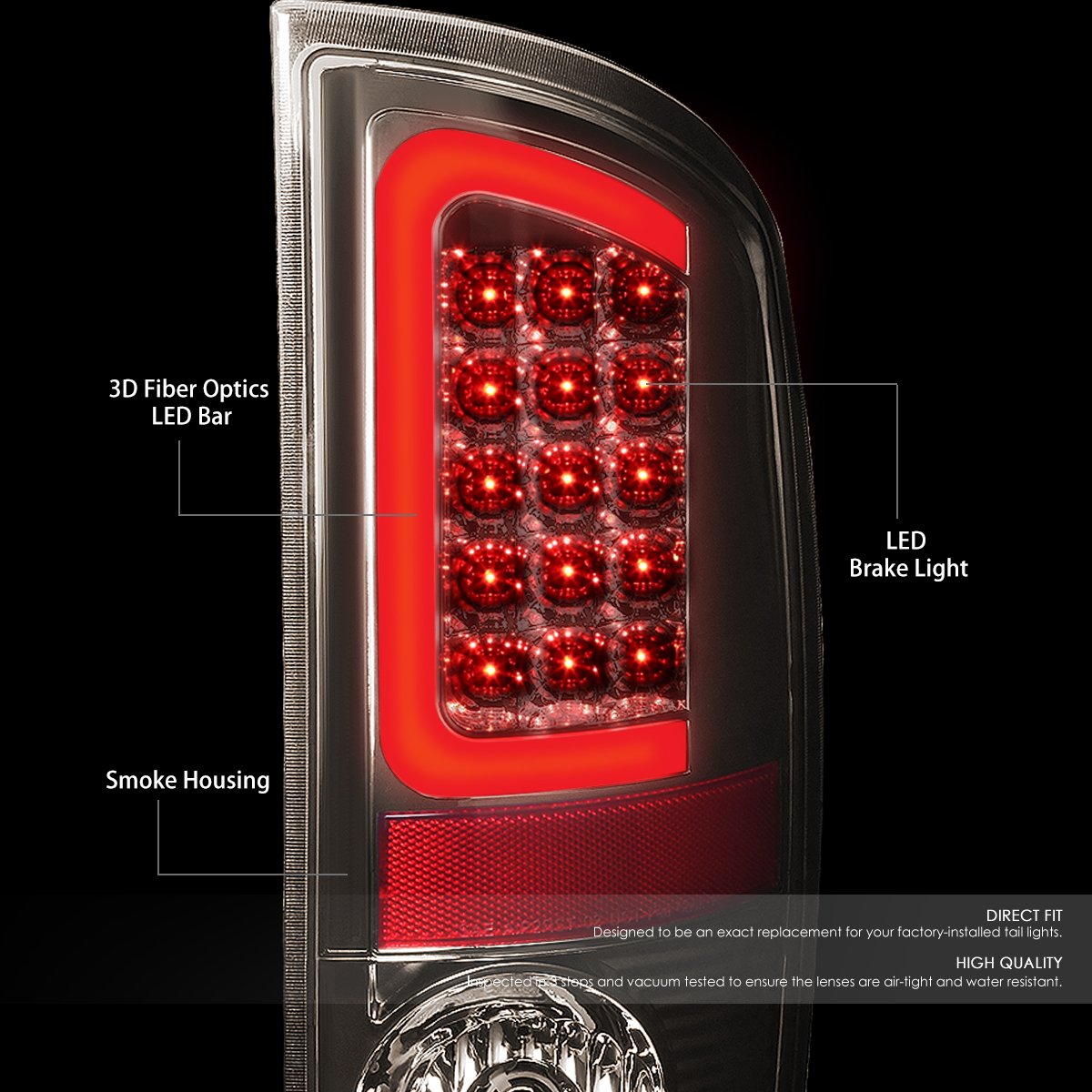 DNA Motoring TL-DRAM05-LED-3D-CH-SM Smoke Lens LED Tail Lights for Dodge Ram 1500-3500 (2003-2006) - Pair (Left & Right) | Enhanced Visibility & Style for Night Driving & Off-Road Adventures