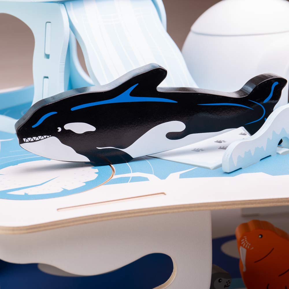 Bigjigs Toys Wooden Polar Glacier Playset - Arctic Animal Activity Center for Kids, Educational STEM Toy for Preschool Learning & Imaginative Play - Perfect for Winter Themed Playrooms & Classroom Activities