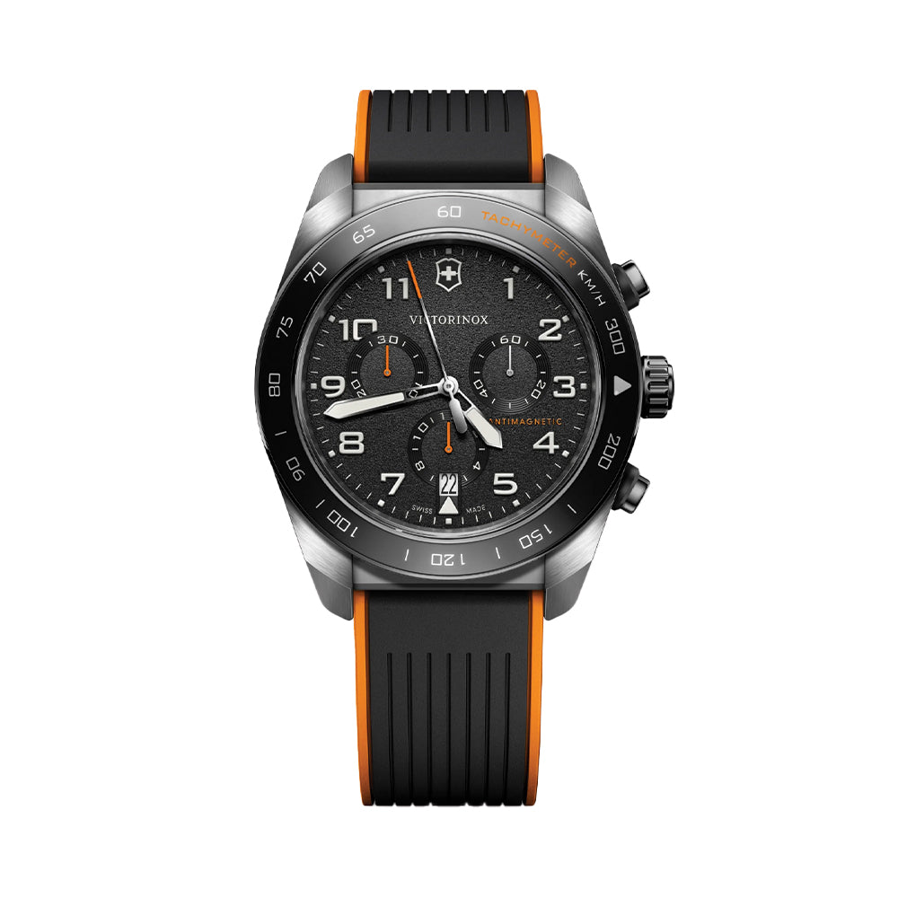 Swiss Army Chrono Quartz 42mm Black Dial Men's Watch with Black & Orange Rubber Strap - Perfect for Outdoor Adventures, Sports & Casual Wear