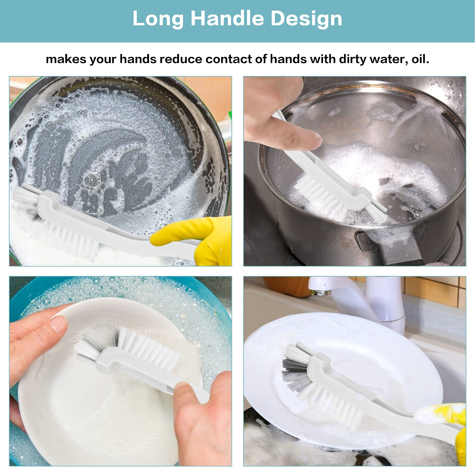 8-Pack Heavy Duty Dish Scrub Brushes with Stiff Bristles - Right Angle Kitchen Cleaning Brush for Pots, Pans, Sink, Tile Lines & Hard-to-Reach Corners - Perfect for Bathroom, Kitchen & Household Deep Cleaning