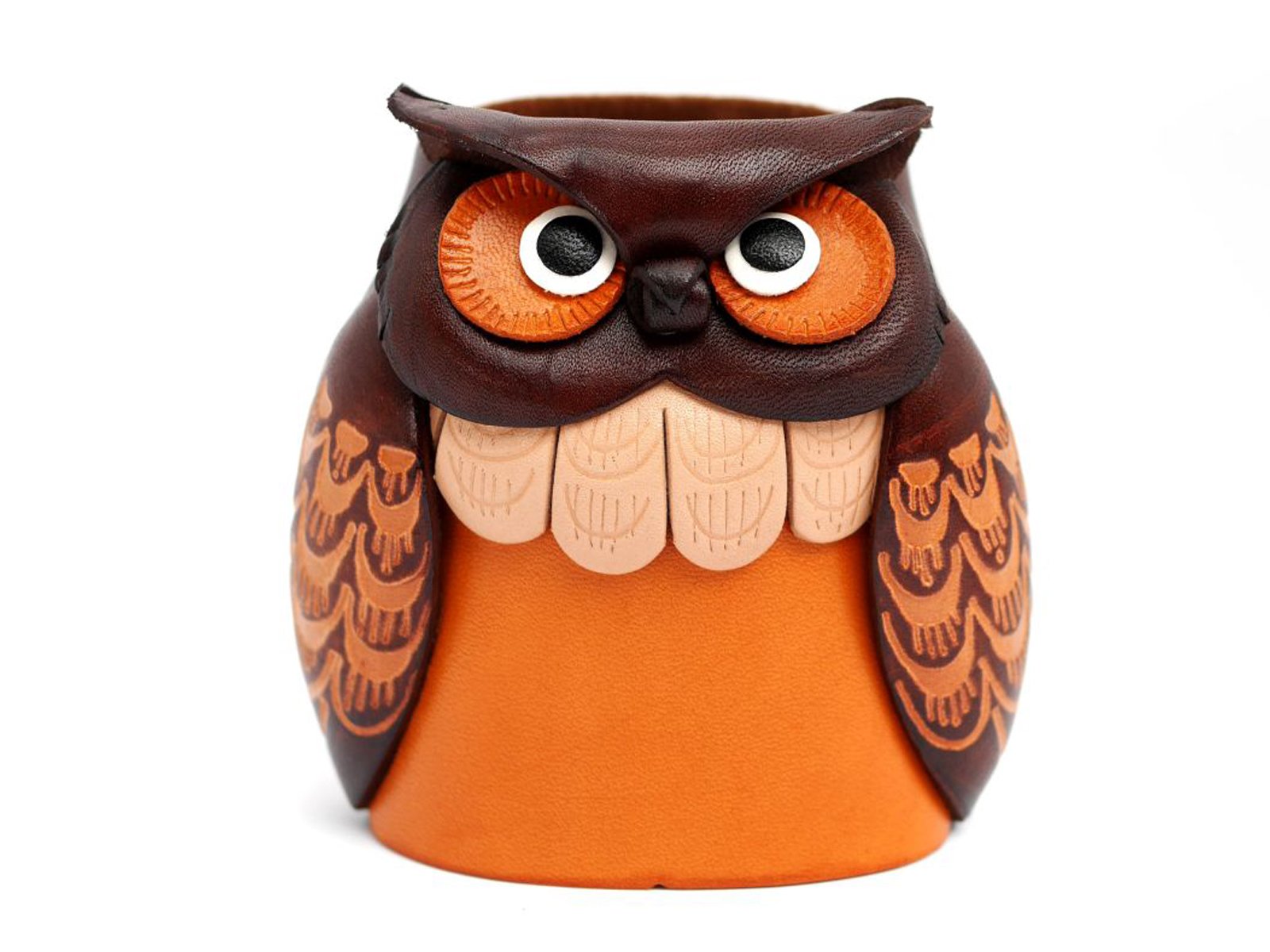 VANCA Handmade Owl Genuine Leather Eyeglasses Holder & Stand - Japanese Crafted Animal Glasses Organizer for Desk, Nightstand & Travel Accessories