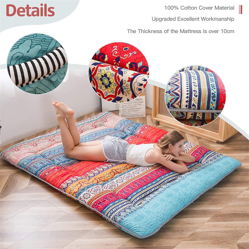 MAXYOYO Floor Mattress - Japanese Bohemian Style Futon Mattress for Home & Outdoor Use | Portable Foldable Bed for Guest Room, Camping, Yoga & Lounge