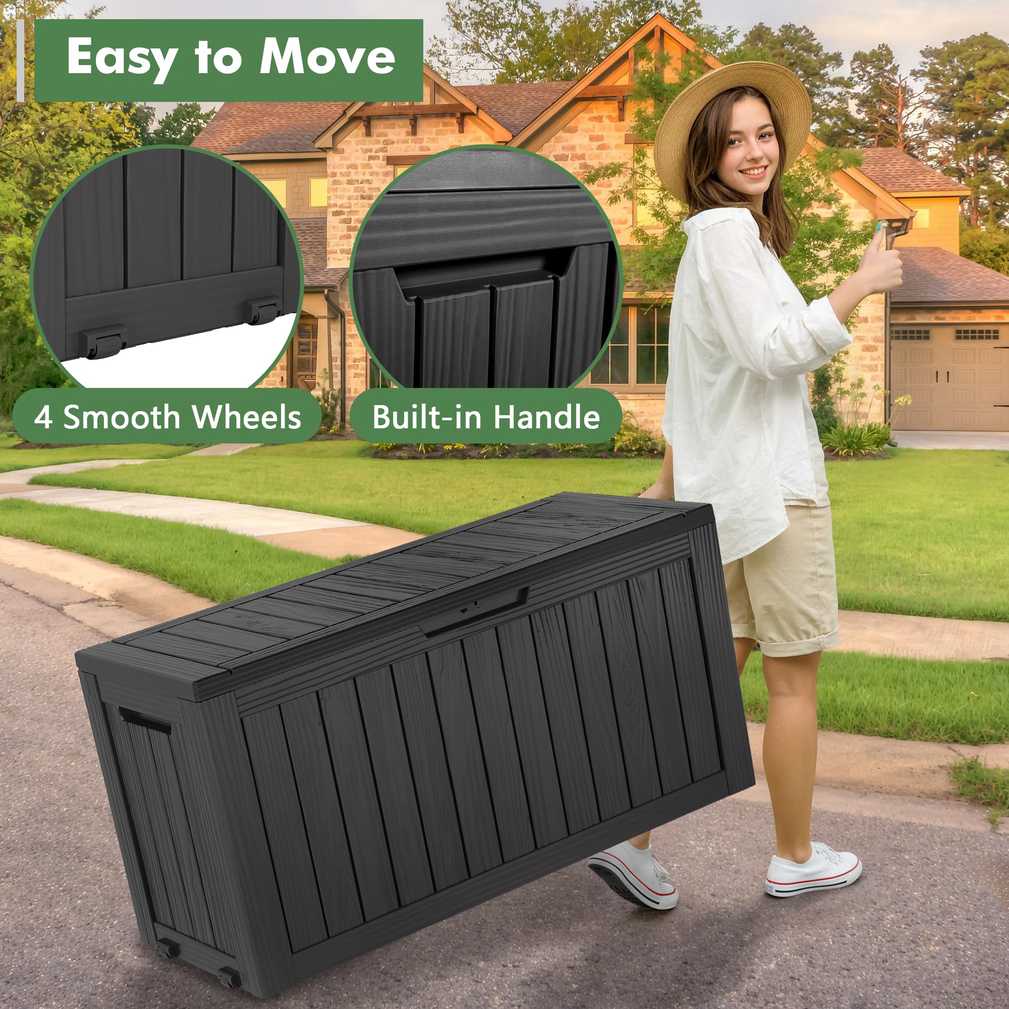 74 Gallon Outdoor Storage Box by NUNU LAB - Large Waterproof Resin Deck Box with Double Wall Panels - Perfect for Backyard, Garden Tool & Hose Storage, Package Delivery Organization - Durable Outdoor Storage Solution for Patio, Yard & Poolside