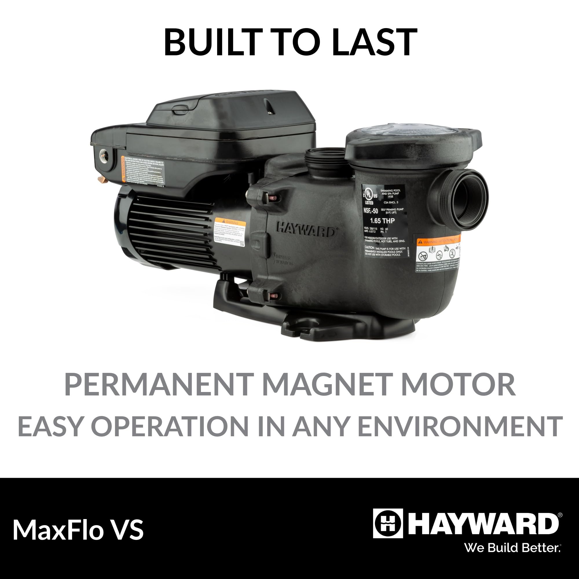 Hayward W3SP2303VSP MaxFlo VS Variable-Speed Pool Pump, Black - Energy-Efficient Pool Pump for Inground and Above Ground Pools