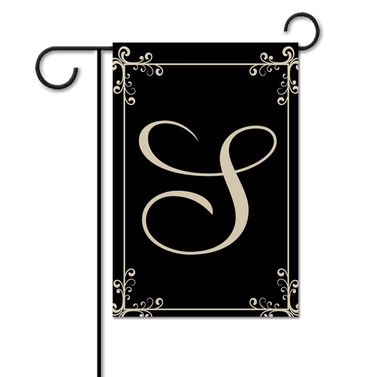 Monogram Letter S Yard Flag - Farmhouse Botanical Black Outdoor Decor for Lawn, Patio, Garden | Seasonal Holiday Decoration for Spring, Summer, Fall, Winter | Perfect for Front Porch, Backyard & Outdoor Parties