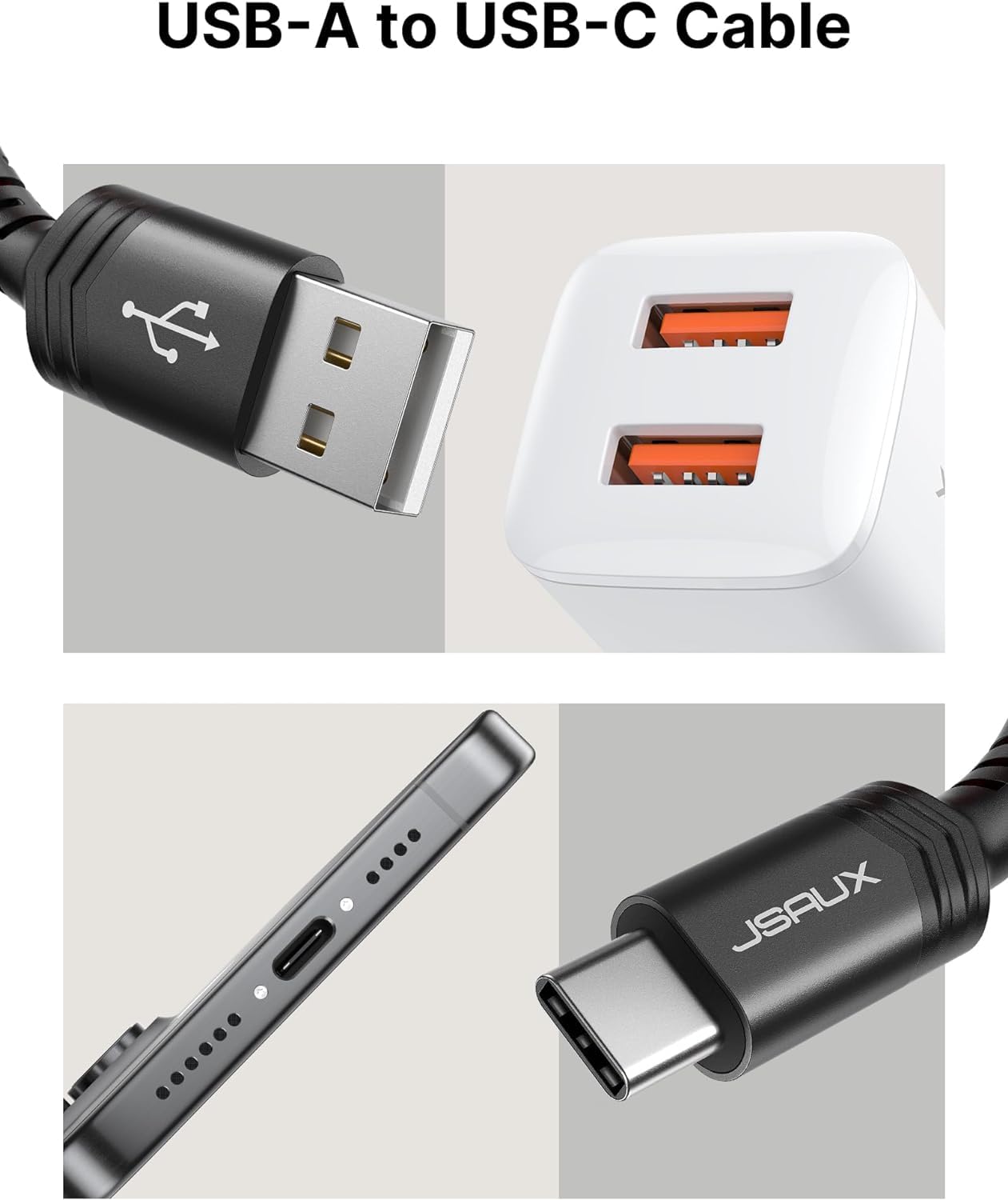 JSAUX USB C to USB C Cable 6.6FT 2 Pack - 3.1A Fast Charging Braided Type C Cable Compatible with iPhone 16/15/Pro/Max/Plus, Samsung Galaxy S24/S23/S22/Note 10, PS5 Controller, OnePlus - Black | Perfect for Home, Office & Travel Charging