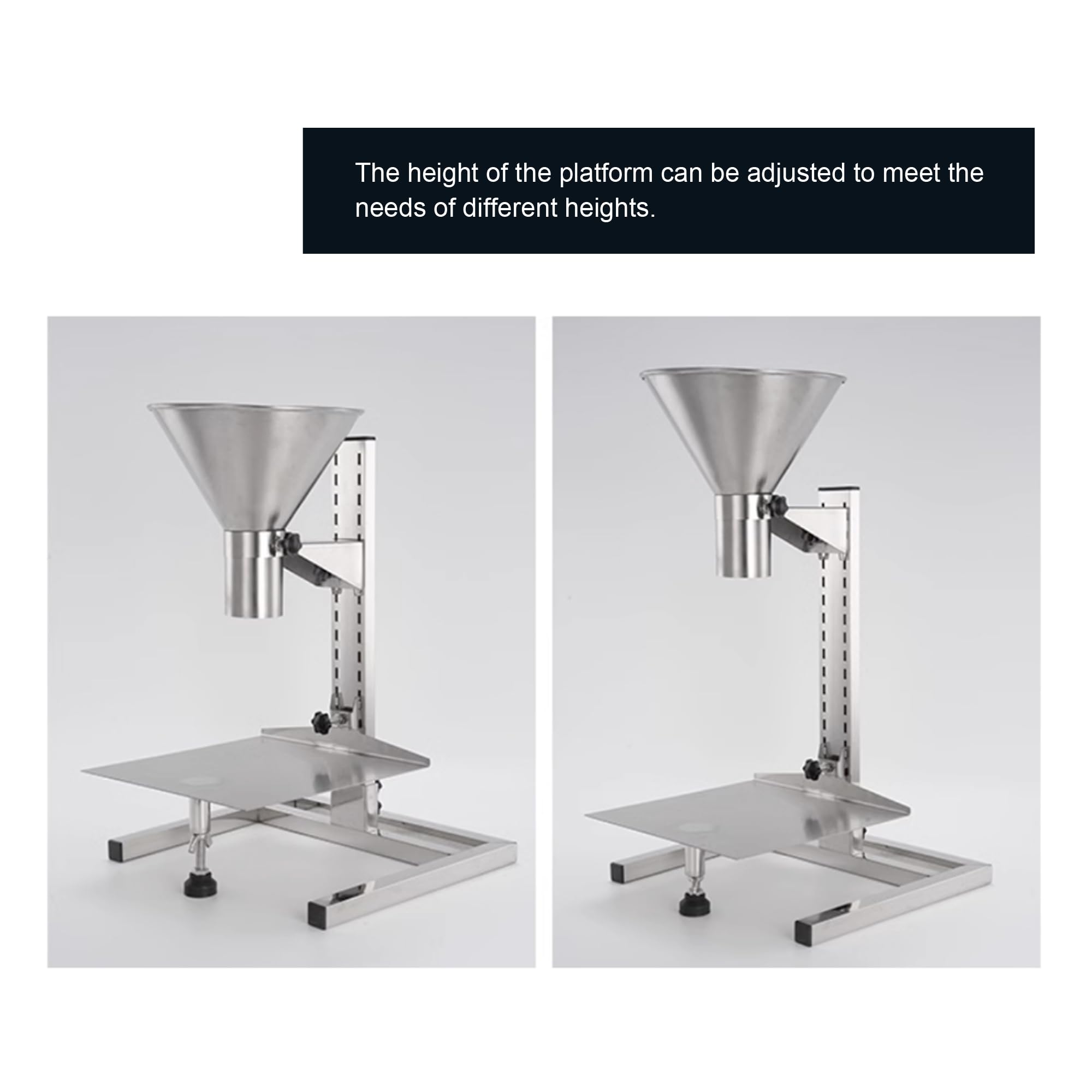Premium Stainless Steel Feeding Hopper with Adjustable Support Stand - Manual Filling Funnel for Grains, Seeds & Pet Food - 5.5 Inch Wide Base - Perfect for Farm, Bakery & Home Kitchen Use
