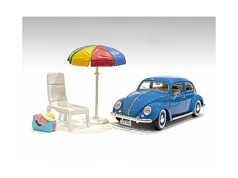 1/24 Scale Beach Accessories Set - Beach Chair, Umbrella & Duffle Bag for Girls - Perfect for Model Scenes, Diorama Displays & Miniature Beach Photography