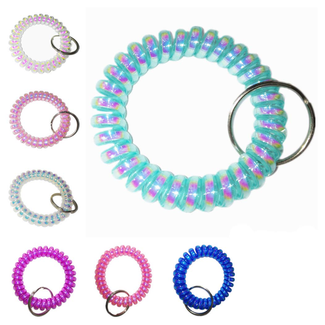 Flexible Soft Plastic Spiral Wrist Keychain Holder - 7 Pack Coil Band for Keys, Phone, ID Badge - Perfect for Gym, Office, Travel & Outdoor Activities