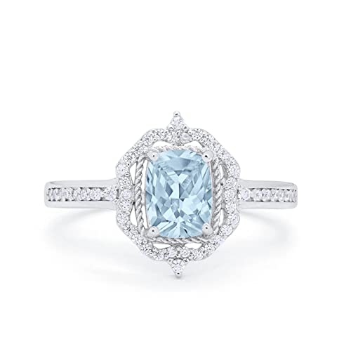 14K White Gold Simulated Aquamarine CZ