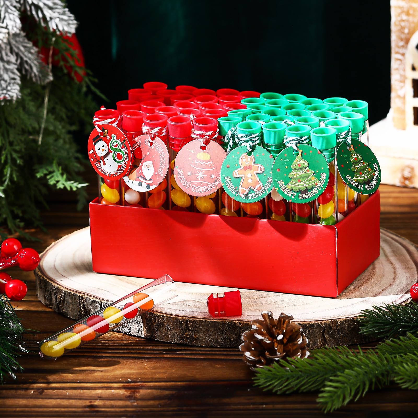 50 Pack Clear Plastic Candy Tubes 10ml - 100 x 16mm Empty Christmas Candy Containers with Stoppers for Holiday Party Favors, Stocking Stuffers & DIY Treats (Great for Christmas Gifts, Classroom Rewards & Wedding Favors)