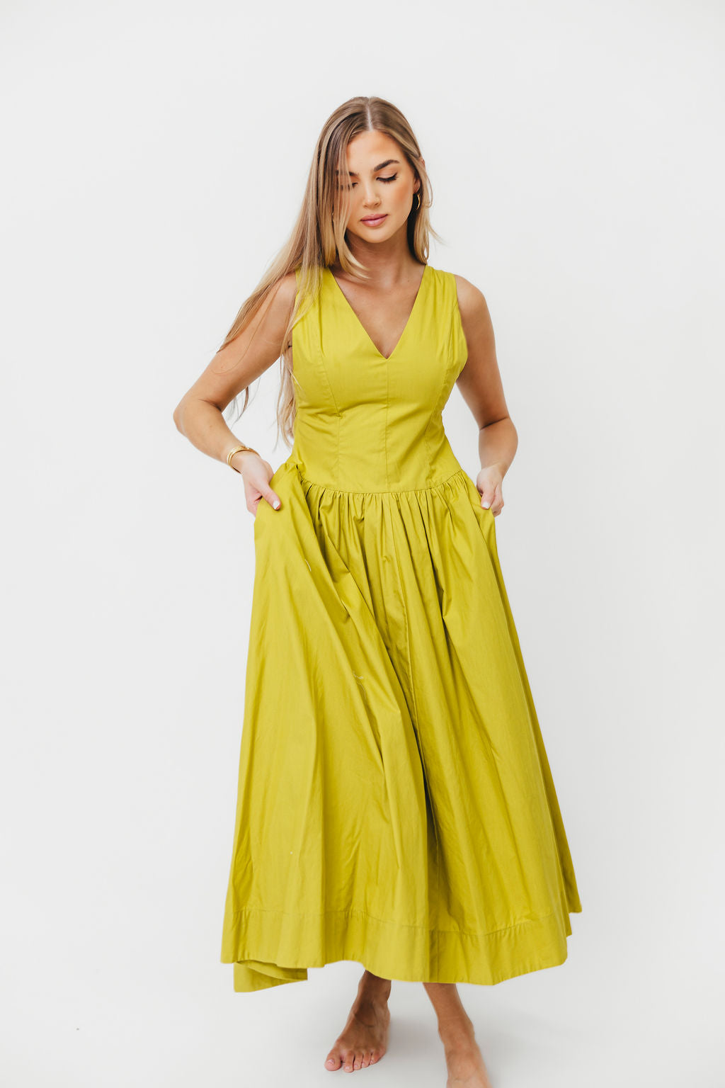 Cece 100% Cotton Maxi Dress with Bow Detail - Flowy Womens Summer Dress in Lemon Grass for Beach Vacation, Garden Party & Casual Outings
