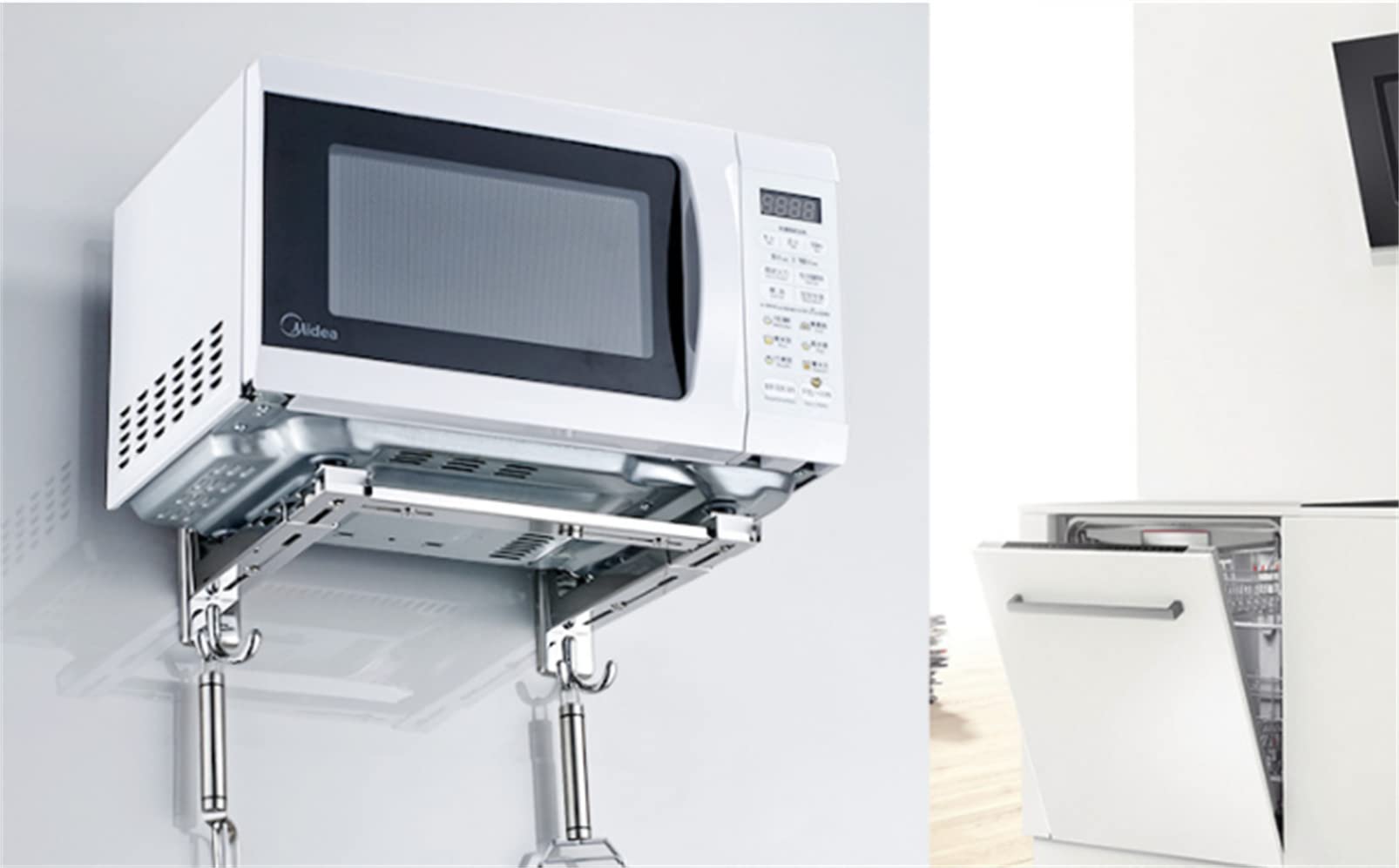 Stainless Steel Wall Mount Microwave Oven Bracket Holder - Adjustable Telescopic Cookware Rack for Pots, Lids & Kitchen Storage | Perfect for Small Spaces & Organized Cooking