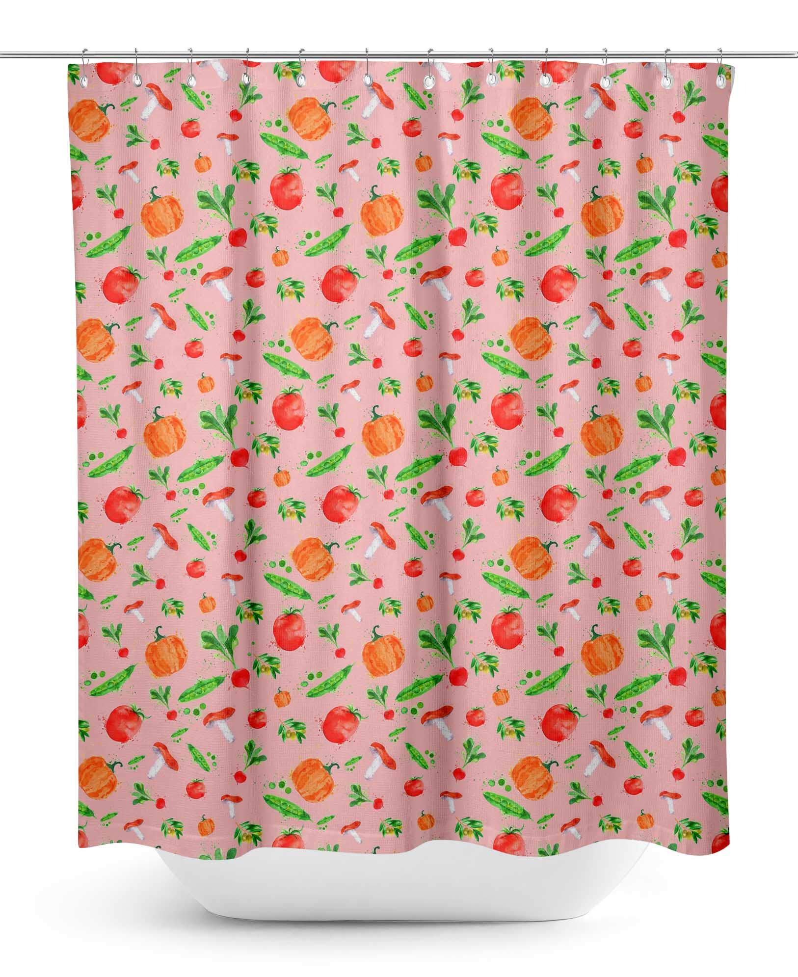 Stylish Pink Mixed Vegetable Bathroom Decor Shower Curtain - Waterproof & Mold Resistant - 72 x 84 Inches - Perfect for Bathroom, Kitchen, Laundry Room & Dorm Decor