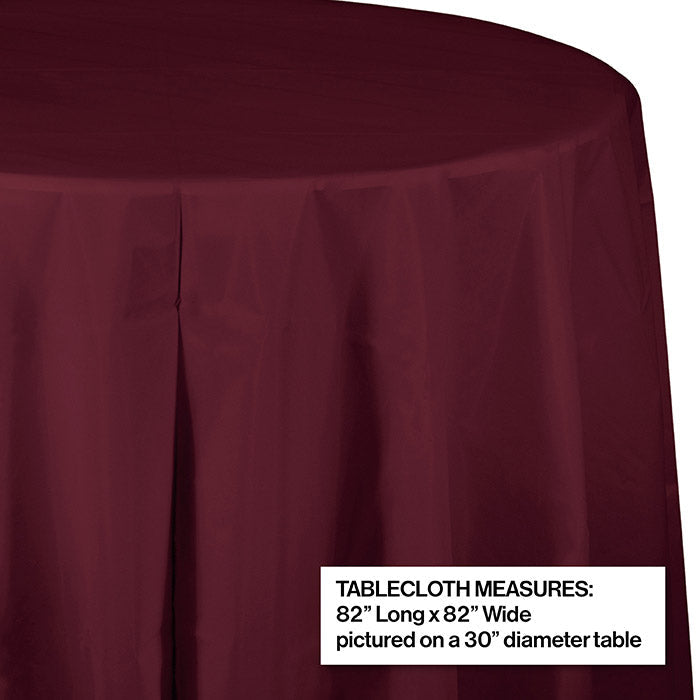 12-Piece Bulk Burgundy Round Plastic 82-Inch Table Covers - Perfect for Weddings, Parties, and Events