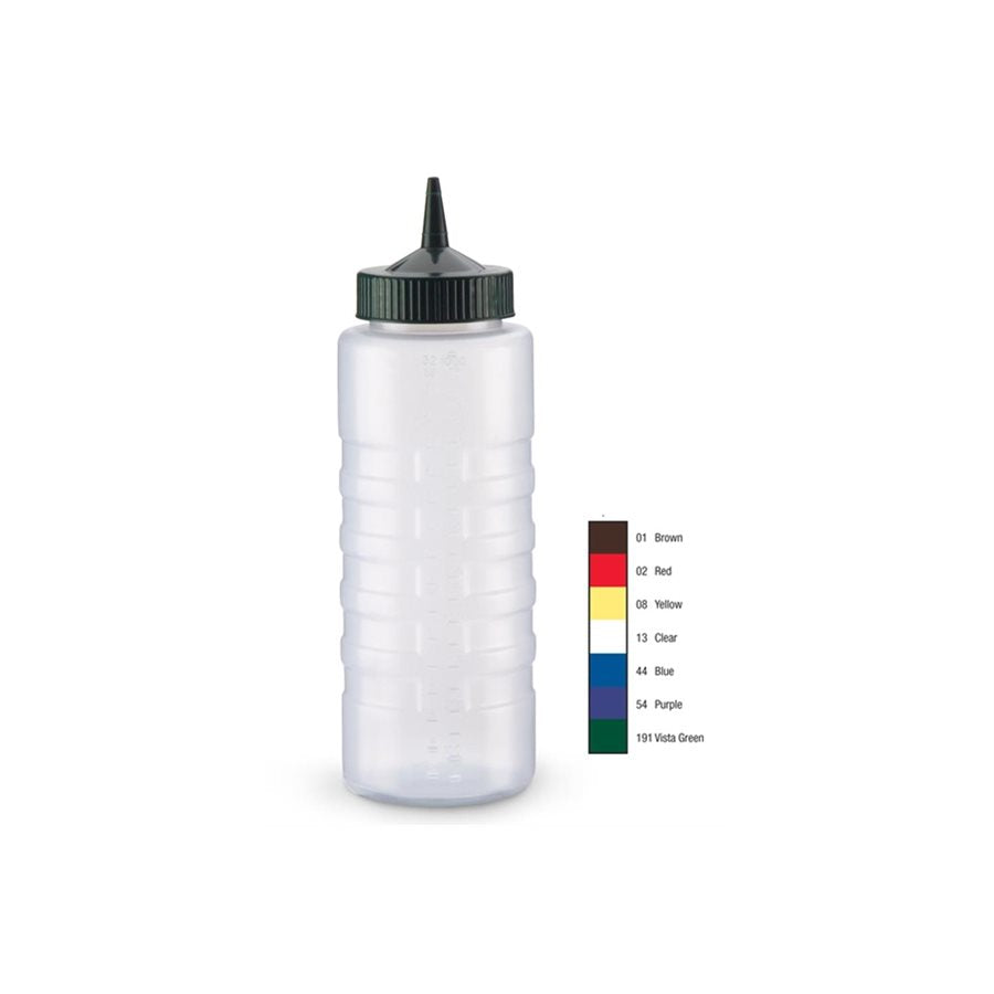 Vollrath 32 Oz Wide Mouth Clear Plastic Squeeze Bottle with Green Cap - Perfect for Condiments, Sauces, Oils & Kitchen Use