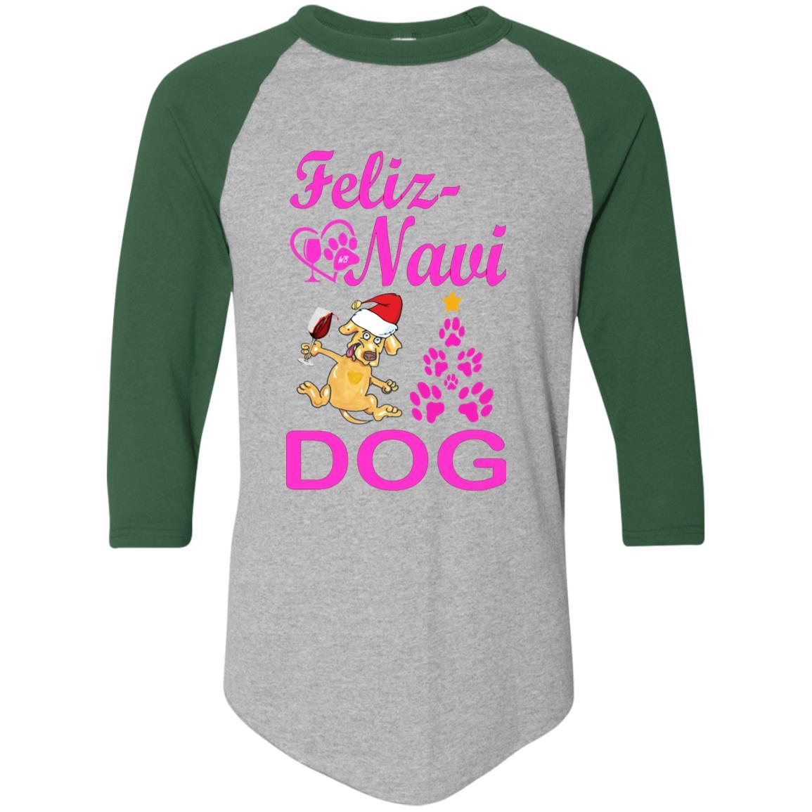 Feliz Navidad Dog Christmas Sweater - Pink Colorblock Raglan Jersey for Small & Large Dogs | Holiday Pet Outfit for Parties & Photos