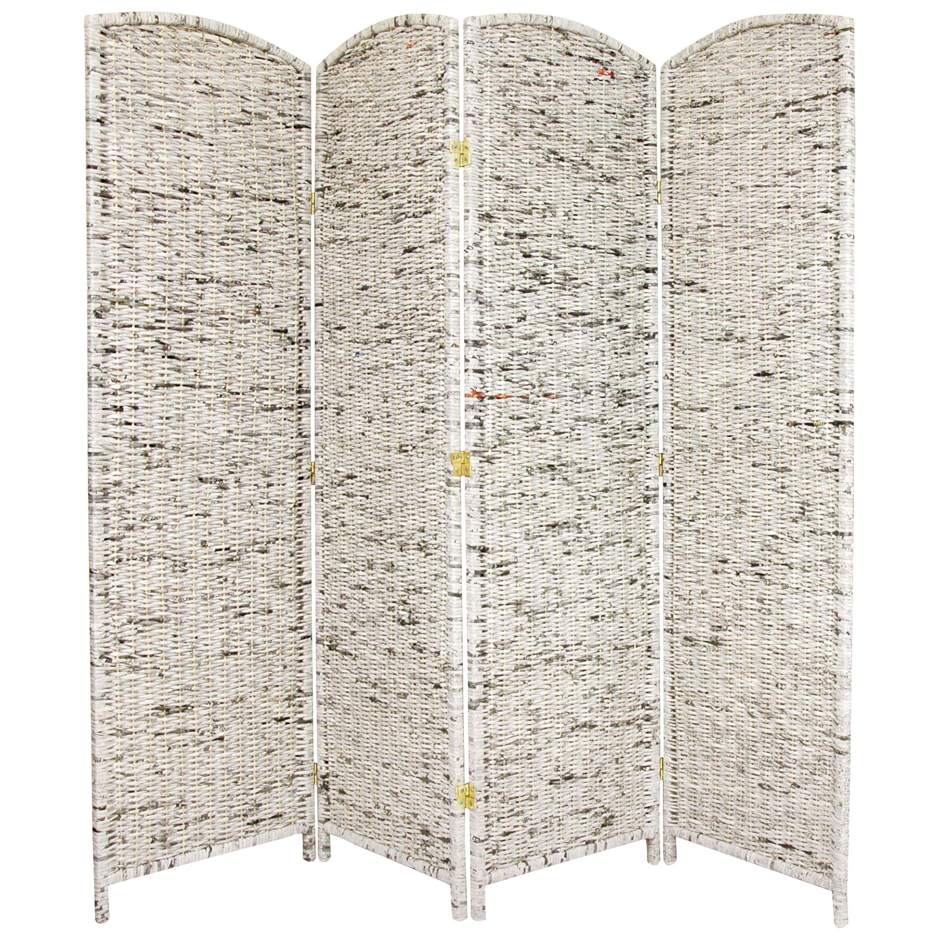 6-Ft Tall Grey Recycled Newspaper Room Divider - 4-Panel Oriental Style Folding Screen for Home Office, Living Room & Bedroom Privacy Partition