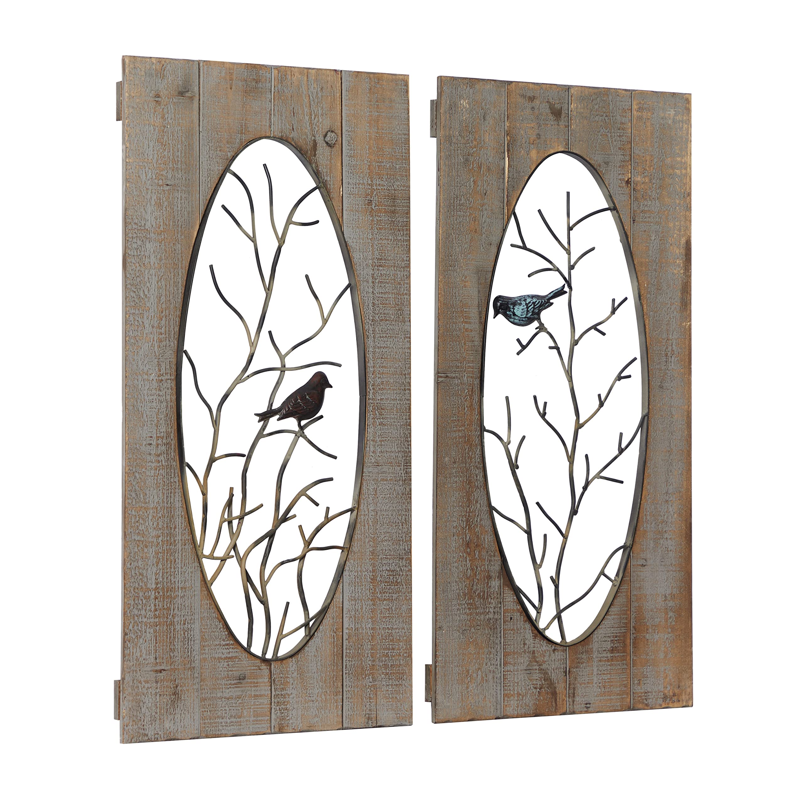 Deco 79 Wooden Bird House Wall Decor - Set of 2 Natural Branch Wall Sculptures 18x1x36 Inches, Rustic Brown Home Art - Perfect for Living Room, Bedroom & Farmhouse Decor