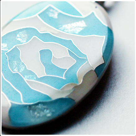 Yusen Shippo Pendant Necklace - Rose Blue Japanese Cloisonné Jewelry for Women, Handmade Enamel Necklace Gift for Her, Perfect for Weddings & Special Occasions