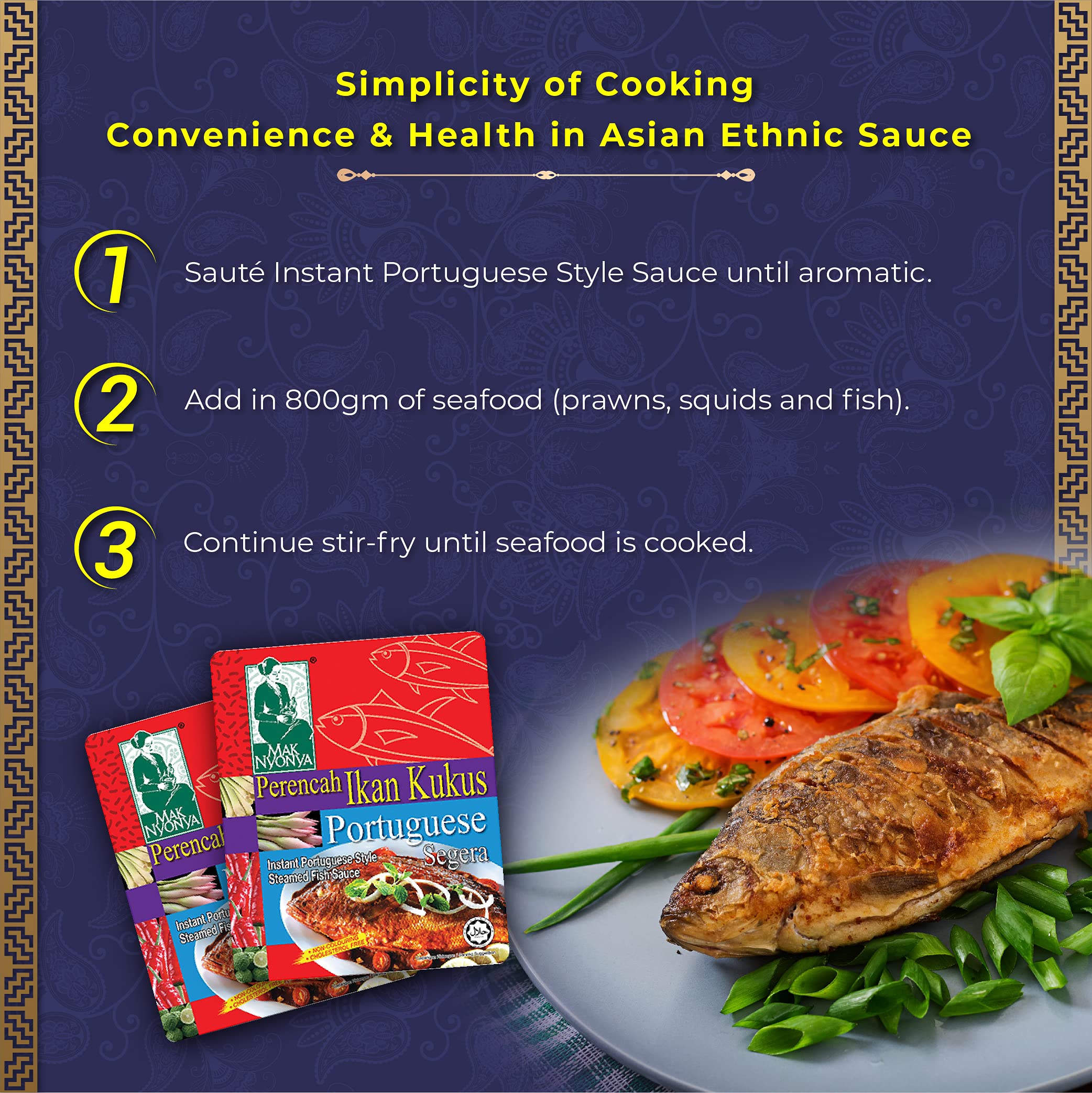 4X Mak Nyonya Instant Portuguese Style Steamed Fish Sauce | Hot & Spicy Asian Cooking Sauce for Seafood, Stir Fry, Grilling | Perfect for Fish, Shrimp, Noodles & Rice Dishes | Quick & Easy Meal Solution | 7oz Each Bottle