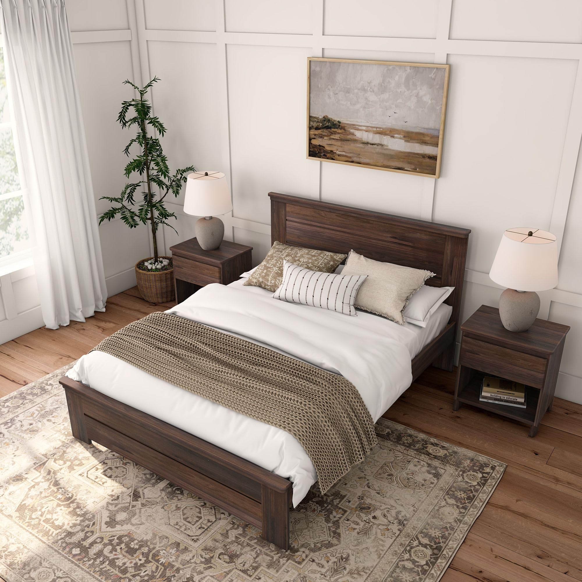Plank & Beam Rustic Wood Queen Bed Frame - Solid Barnwood Brown Platform Bed with Headboard | Perfect for Farmhouse, Industrial & Vintage Style Bedrooms
