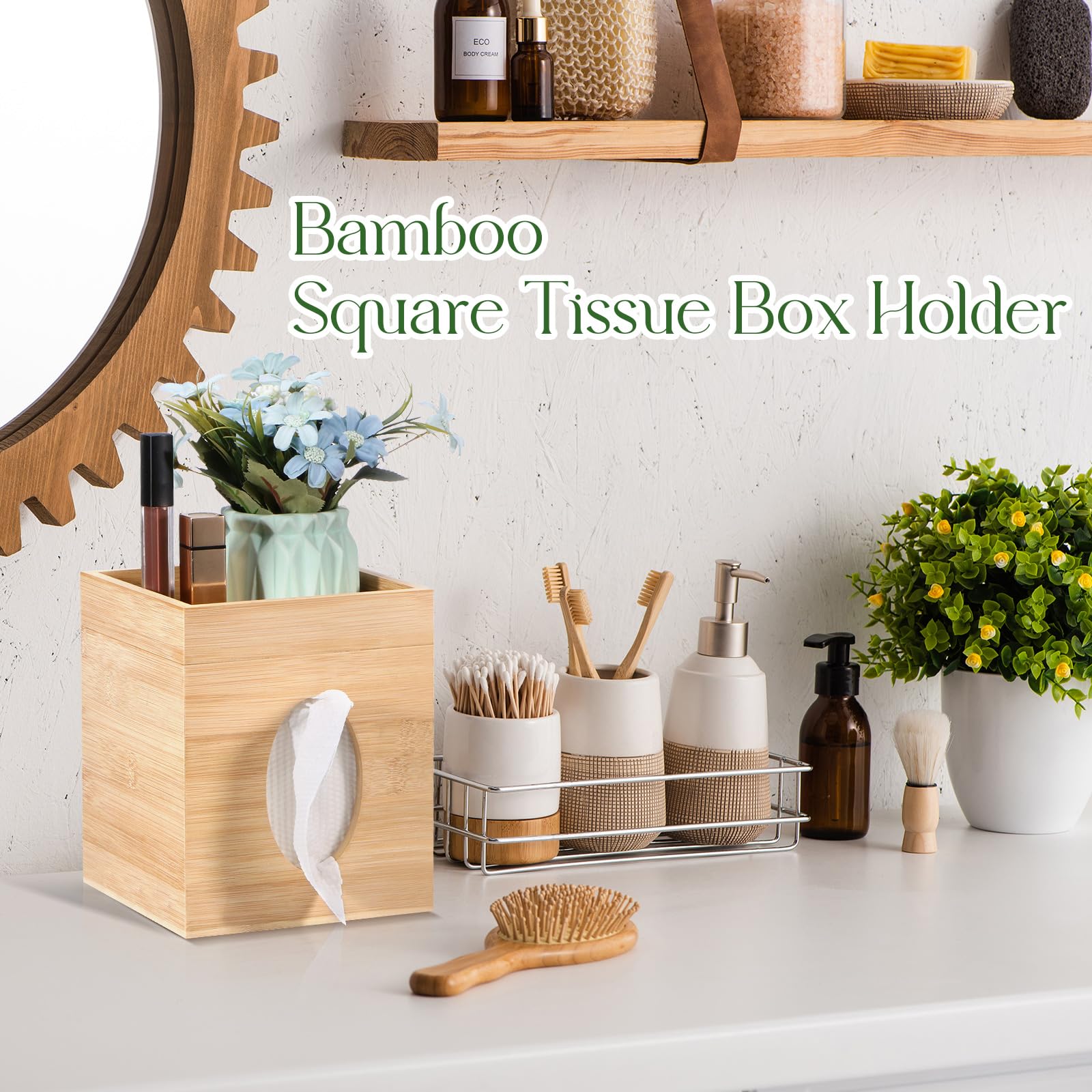 Bamboo Tissue Box Cover with Storage Tray - 6