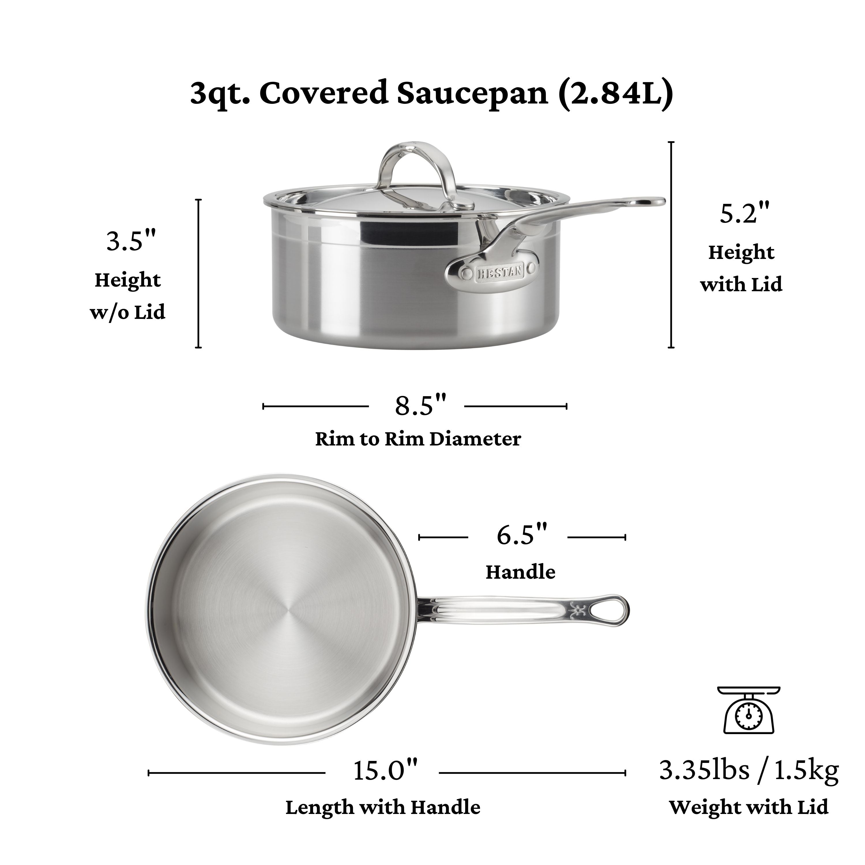 Hestan Probond Nonstick Covered Saucepan - 3.5 Quart Stainless Steel Cookware for Induction, Gas & Electric Stoves - Perfect for Sauces, Soups & Simmering