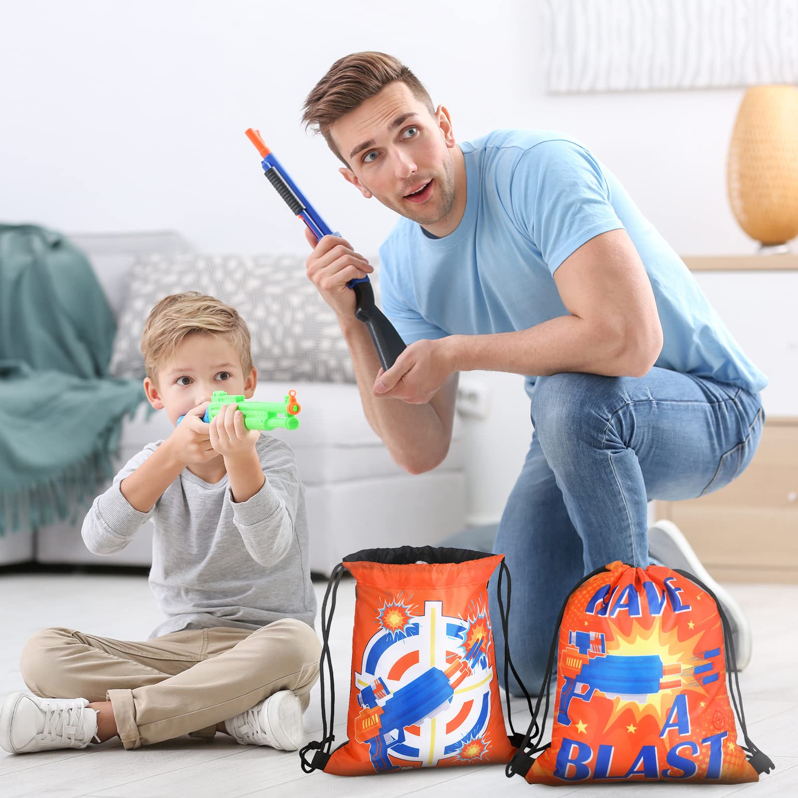 Shappy Dart Party Supplies - 15-Piece Set with Toy Dart Guns, Goody Bags & Backpacks for Gun-Themed Birthday Decorations | Perfect for Kids' Birthday Parties, Nerf Gun Battles & Outdoor Games