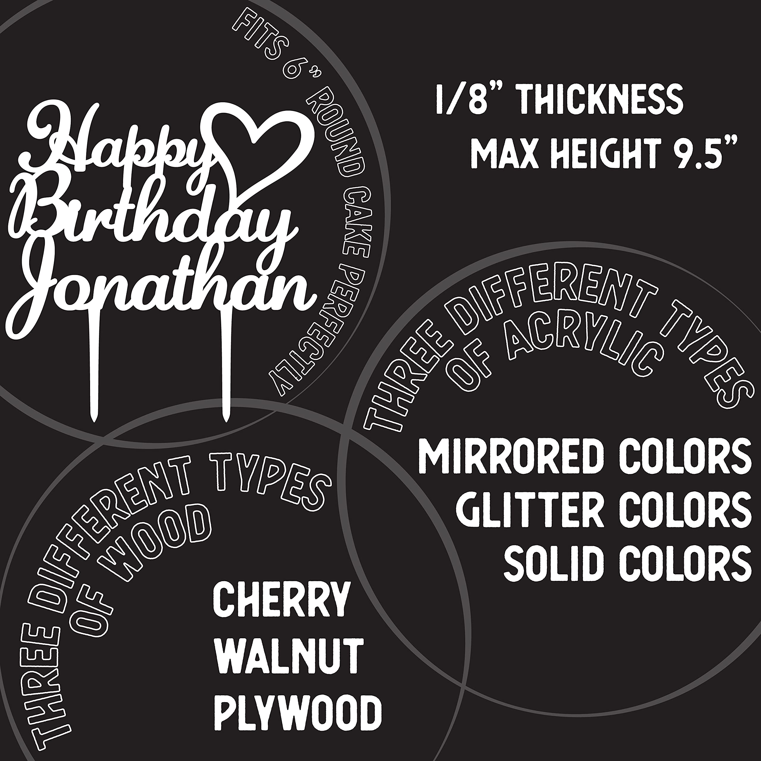 Custom Wooden Birthday Cake Topper Personalized with Name & Heart - Happy Birthday Party Decoration for Cakes (3 Wooden Style Options) - Perfect for Birthday Celebrations, Anniversary Parties & Special Occasions