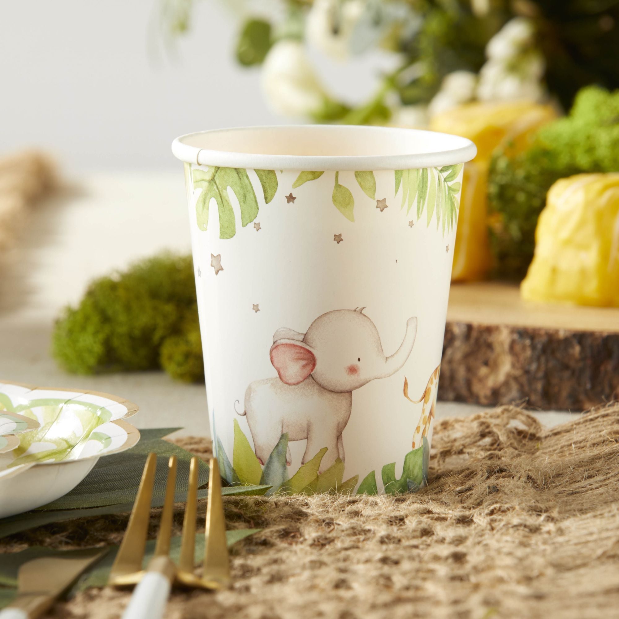 Safari Baby 7 oz. Disposable Paper Cups - Pack of 16 - Animal Print Party Cups for Kids Birthday, Baby Shower & Picnic Supplies