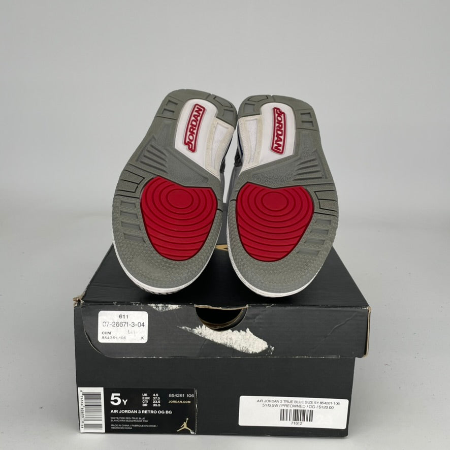 Air Jordan 3 Retro True Blue Kids' Shoes Size 5Y (854261-106) - Basketball Sneakers for Boys & Girls