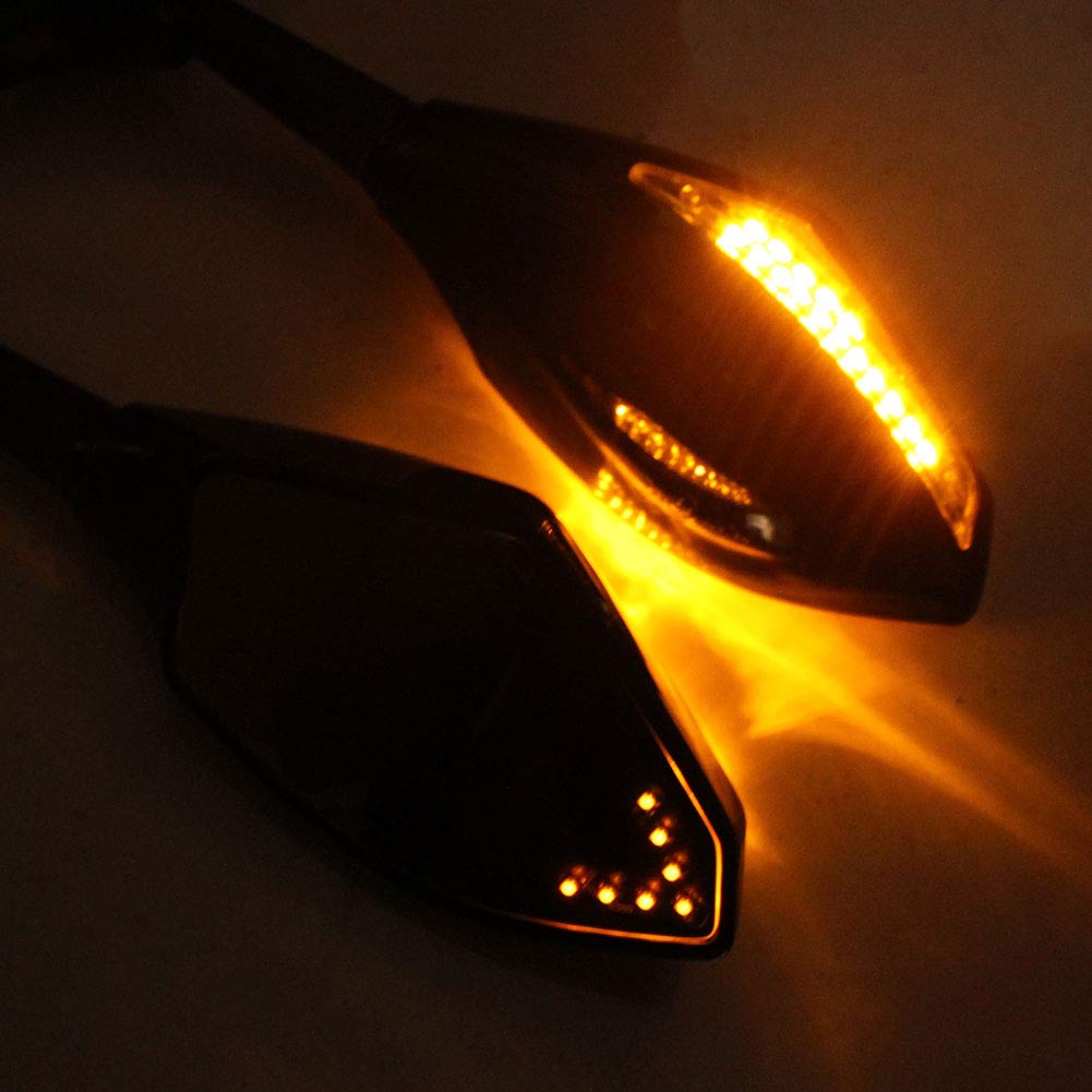 Universal Motorcycle Rearview Mirrors with LED Turn Signals - Compatible with Honda CBR600RR, CBR1000RR, CBR500R & Suzuki Sport Bikes - Enhanced Visibility & Safety for Night Riding & Urban Commuting
