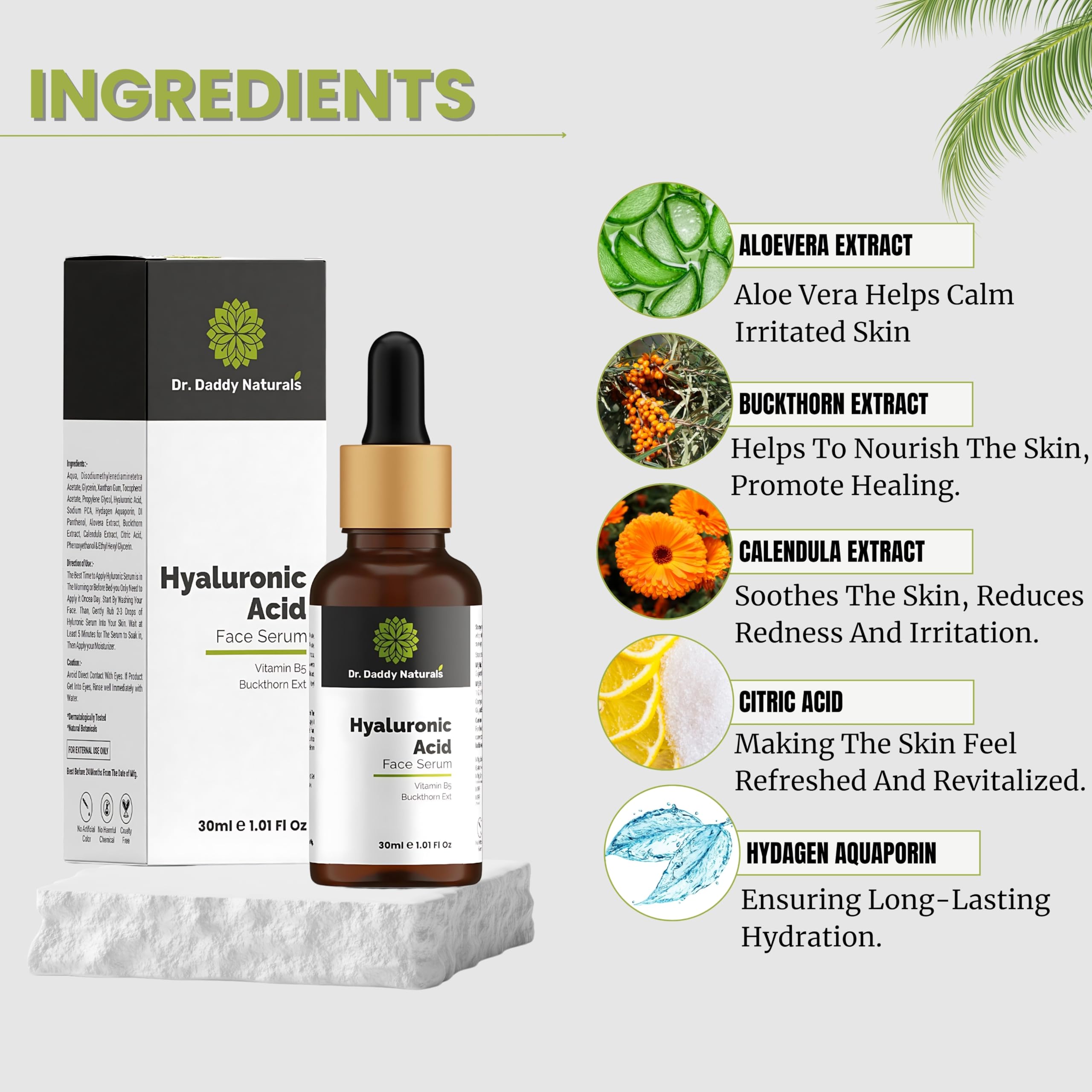 Dr. Daddy Naturals Hydro Boost Hyaluronic Acid Face Serum with Vitamin B5 - Lightweight Hydrating Serum for Fine Lines & Wrinkles, Collagen Boost - Anti-Aging Skincare for Radiant Skin - Fragrance Free 30ml - Perfect for Daily Hydration & Nighttime Skincare Routine