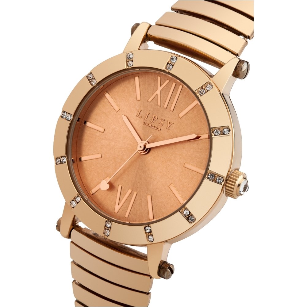 Lipsy London Women's Rose Gold Watch with Diamante & Expander Bracelet - 35mm Case in Gift Box - Perfect for Parties, Weddings & Special Occasions - 2 Year Warranty LP100-2
