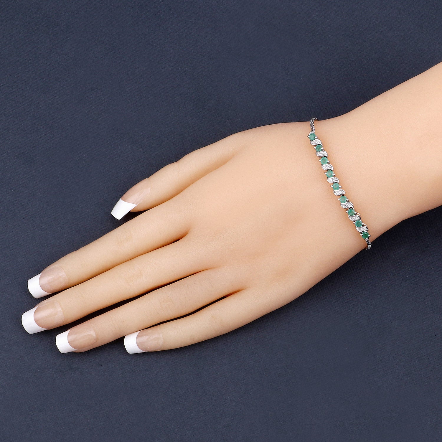 Genuine Emerald & White Topaz Bolo Bracelet - Elegant Adjustable Jewelry for Women | Perfect for Weddings, Parties & Everyday Wear